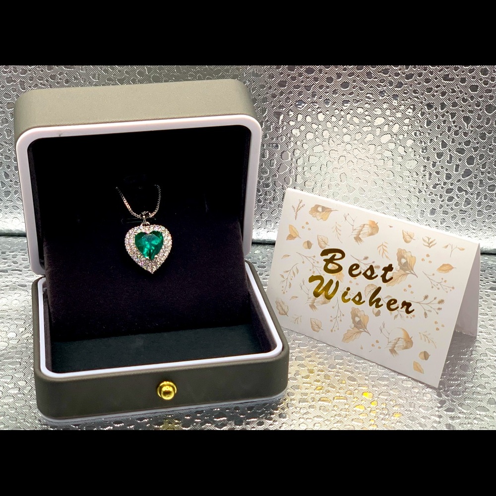 Light green Birthstone Heart necklace (May)